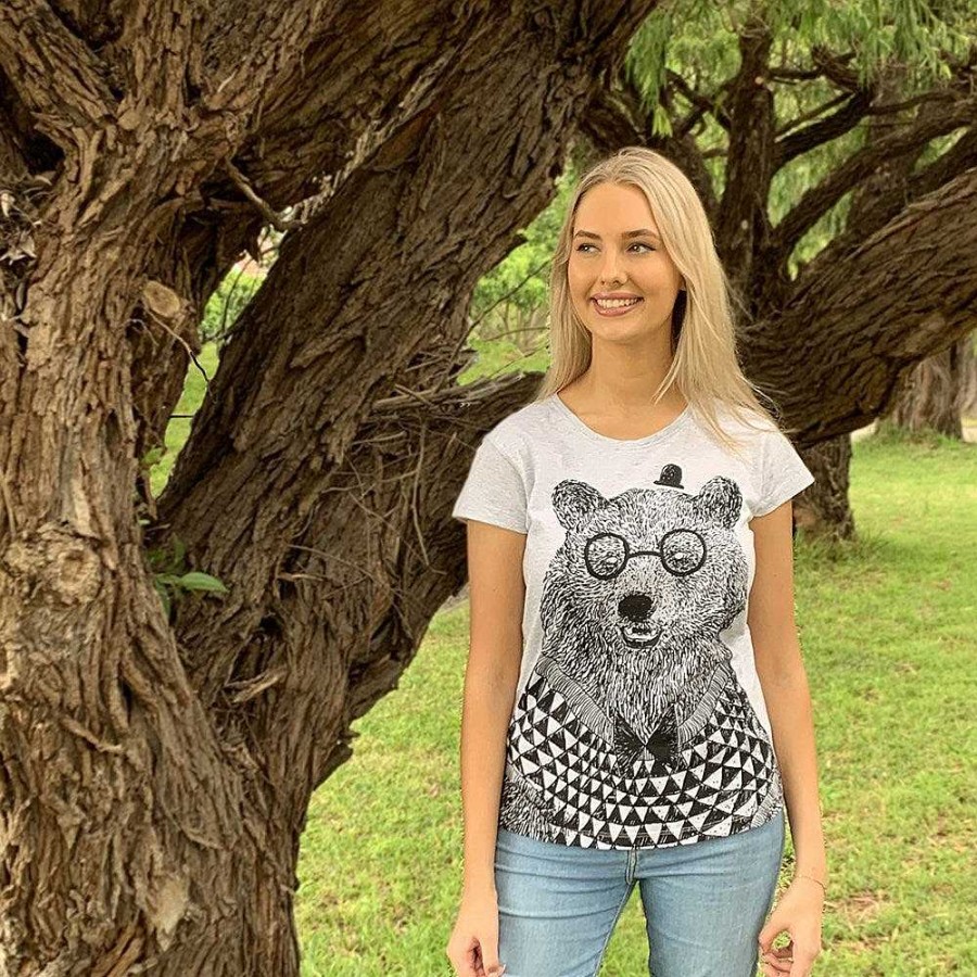 Fashion Monsterthreads Women'S T-Shirts | Bear Grey Marle Womens Tee