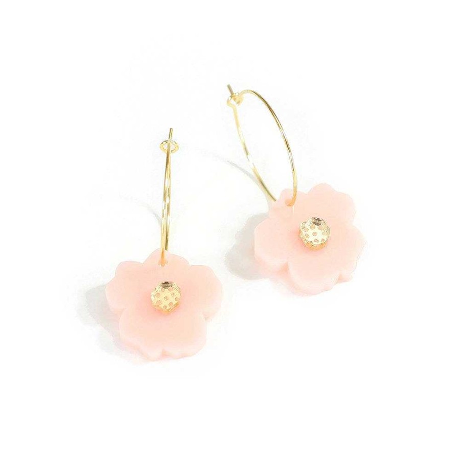 Jewellery HUNIY | Huniy: Earrings Flower Hoops Nude Pink