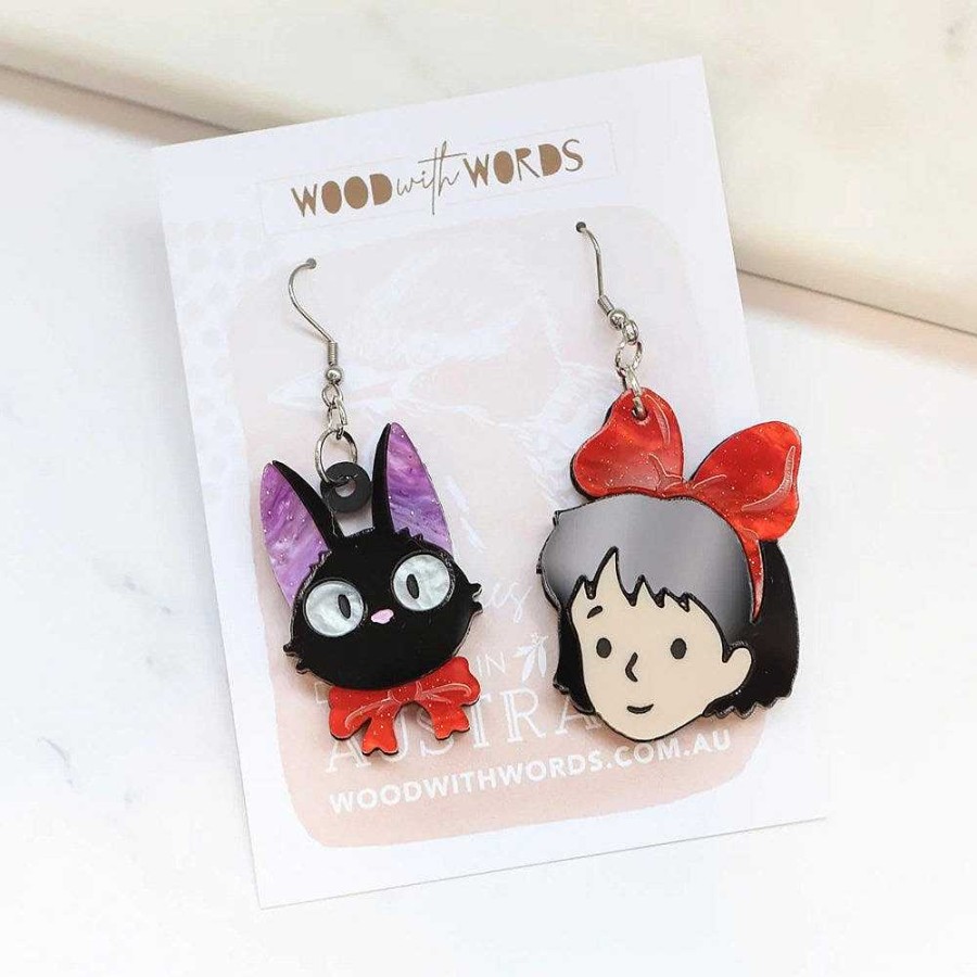 Jewellery Wood With Words | Wood With Words: Acrylic Dangle Earrings Kiki And Jiji