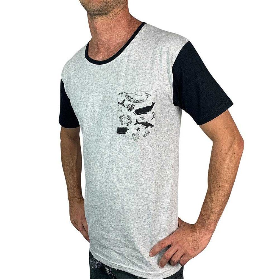 Fashion Monsterthreads Men'S T-Shirts | Sea Creatures Grey Marle Mens Pocket Tee