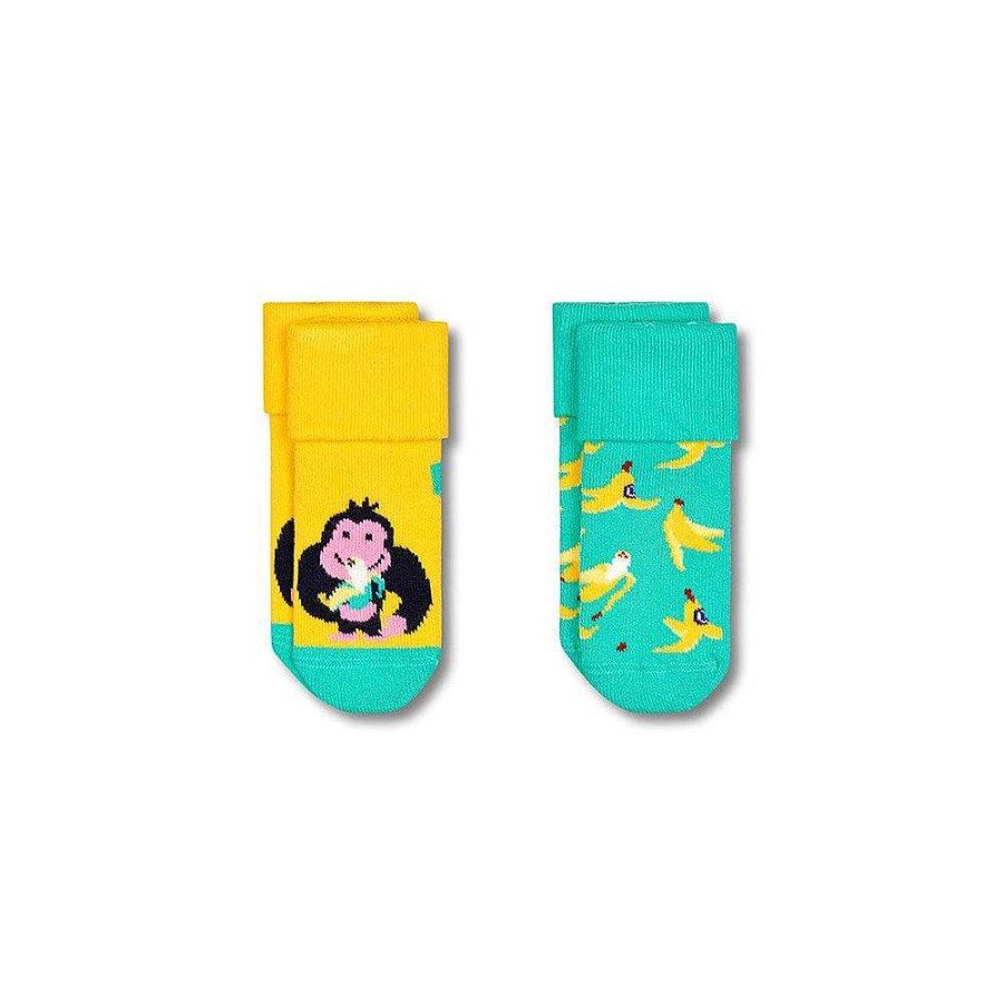 Fashion Happy Socks Socks | Happy Socks: Kids Terry Monkey & Banana 2Pk 0-6M