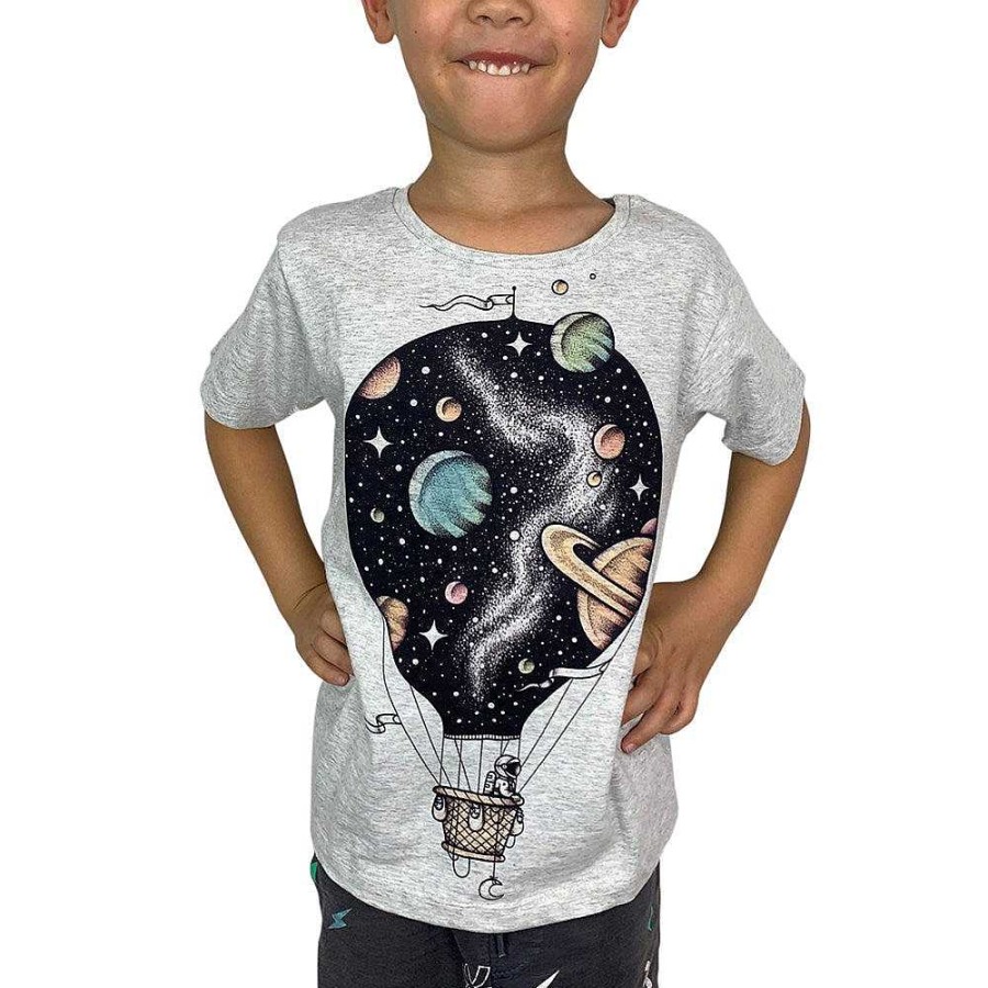 Fashion Monsterthreads Kid'S T-Shirts | Interstellar Journey Grey Marle Kids Tee