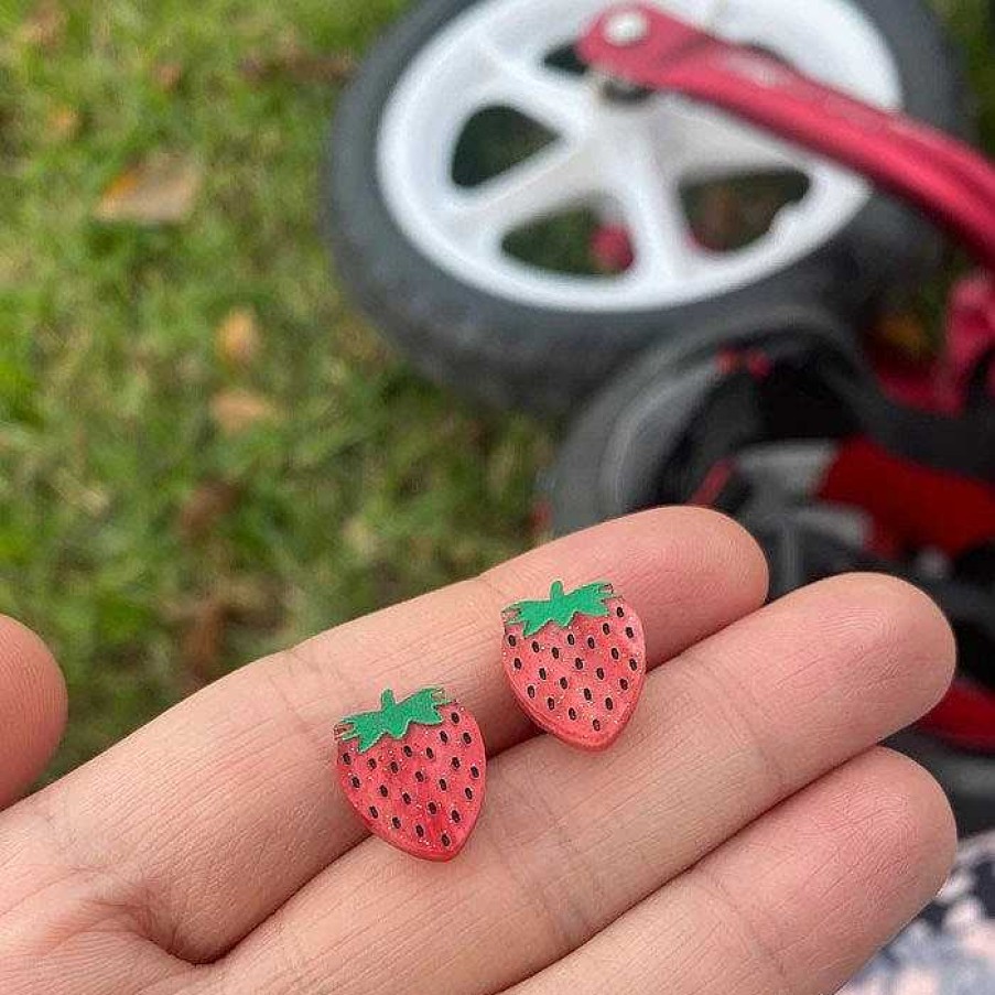 Jewellery Wood With Words | Wood With Words: Acrylic Stud Earrings Strawberry