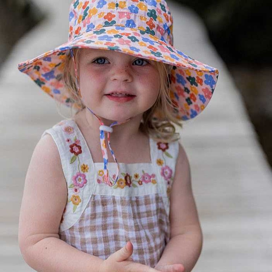 Fashion acorn kids Hats | Acorn Kids: Wide Brim Sunhat Flower Field Peach Multi