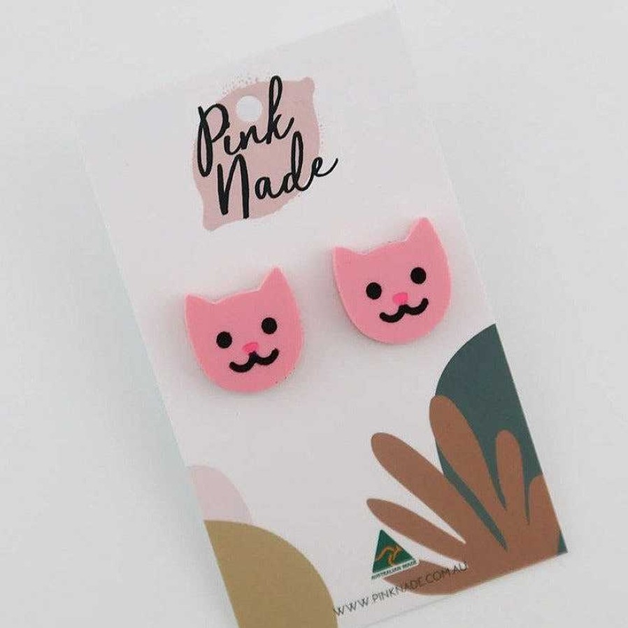 Jewellery Pink Nade | Pink Nade: Pink Cat Statement Studs