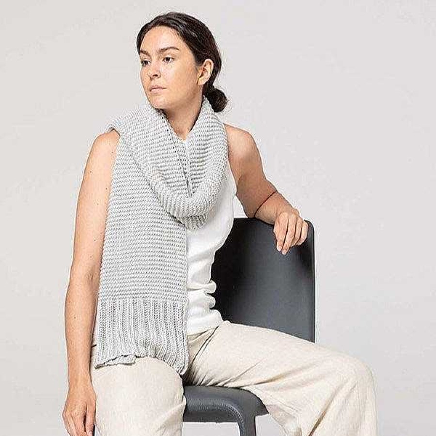 Fashion Indus Design Scarves | Indus Design: Scarf Ribbed Hem Knit Dove