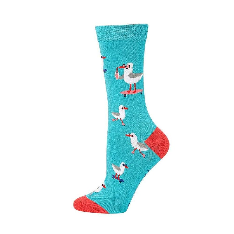 Fashion Bamboozld Socks | Bamboozld: Womens Seaside Seagull Teal Bamboo Sock